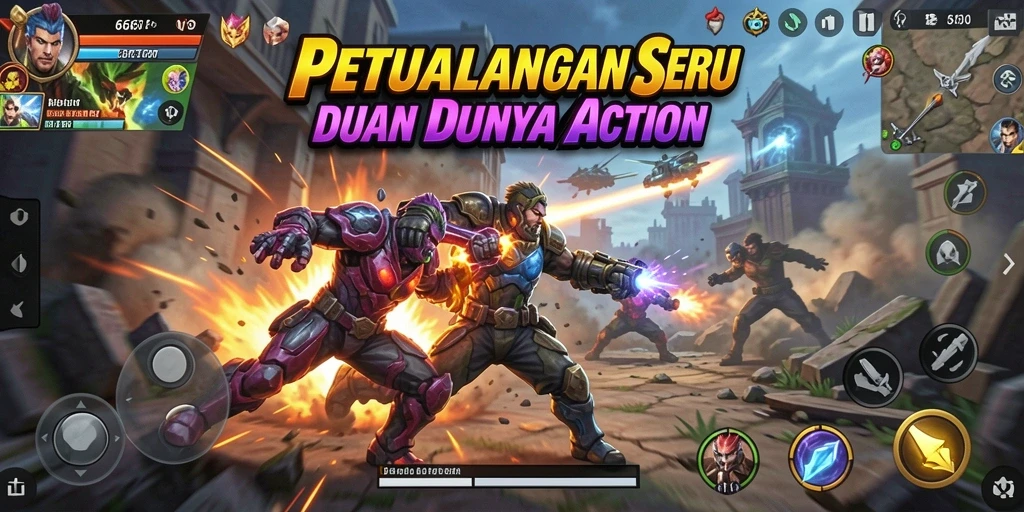 Screenshot utama menunjukkan karakter beraksi dalam misi Action yang mendebarkan.