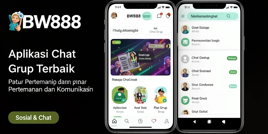 Tampilan antarmuka utama BW888 menampilkan fitur Chat Grup yang interaktif.