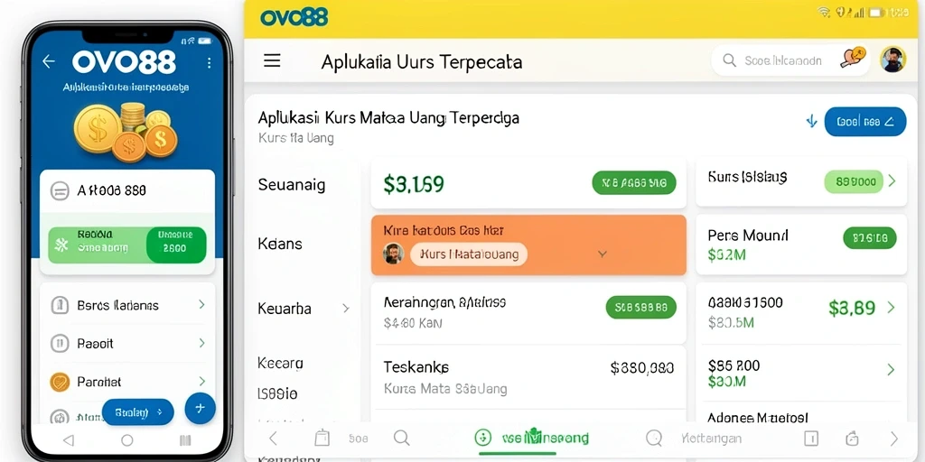 Antarmuka aplikasi OVO88 menampilkan kurs mata uang terkini secara real-time.